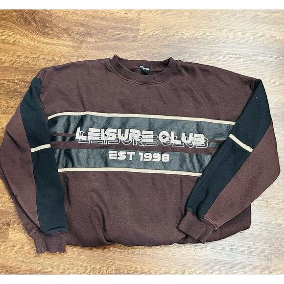 PrettyLittleThing Sweatshirt Leisure Club EST 1998 Size S Oversized - Picture 1 of 4